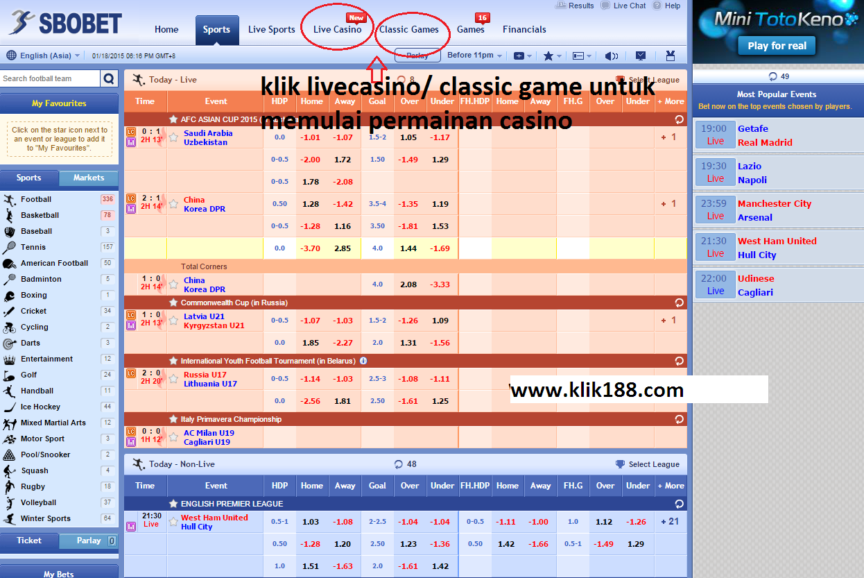 Cara Daftar Sbobet Casino di KLIK188